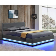 Pat tapițat Toulouse cu spațiu de depozitare și iluminare LED 140 x 200 cm | gri č.1