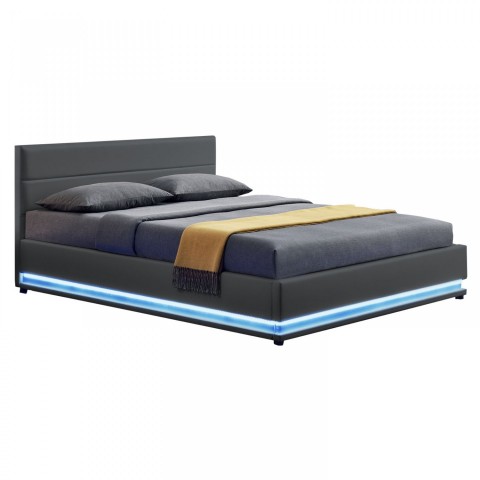 Pat tapițat Toulouse cu spațiu de depozitare și iluminare LED 180 x 200 cm | gri č.6