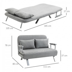 Canapea extensibilă dublă 111 x 80 x 78 cm | gri deschis č.2