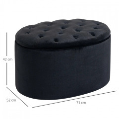 Bancă ovală tapițată cu spațiu de depozitare 71x52x42 cm | negru č.2