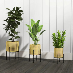 3 suporturi pentru flori cu aspect de rattan | auriu č.1
