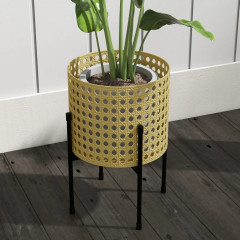3 suporturi pentru flori cu aspect de rattan | auriu č.2
